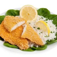 Food photography of fish and rice